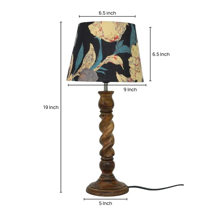 Nocturne Floral Wooden Base Cotton Table Lamp - Multicolor media 5