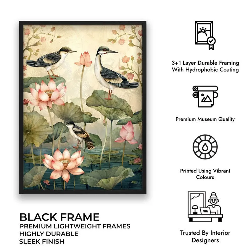 Lotus Pond Canvas Wall Painting With Black Frame media 11