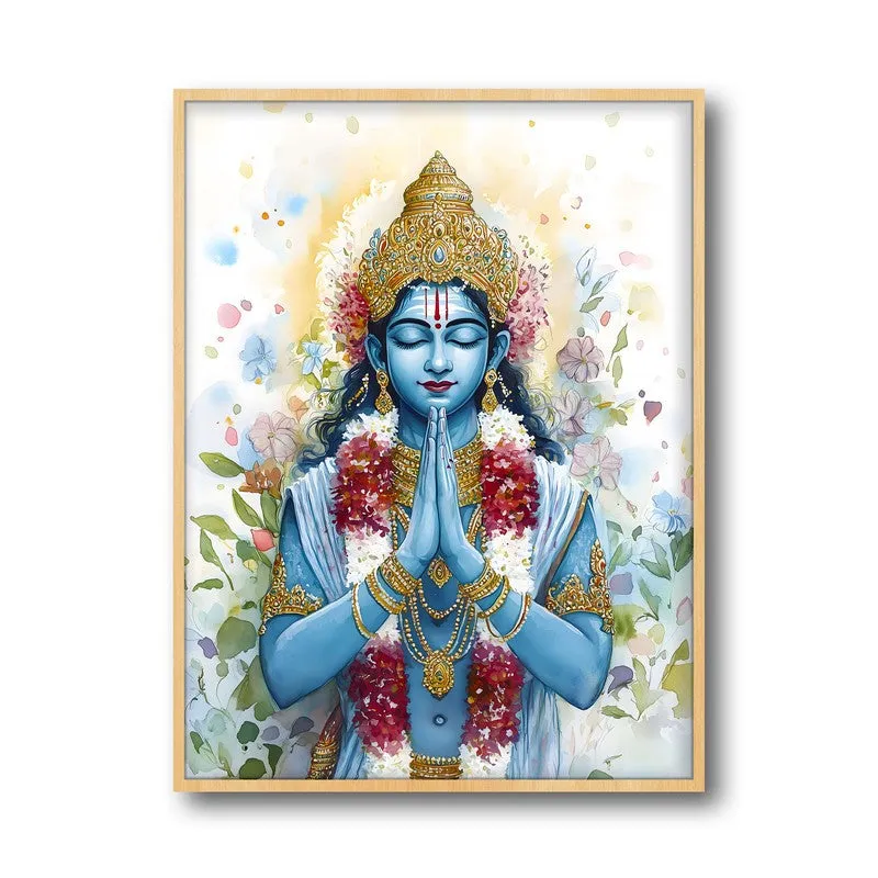 Hari Govinda Spiritual Archival Paper Wall Painting - Natural Brown Frame media 5