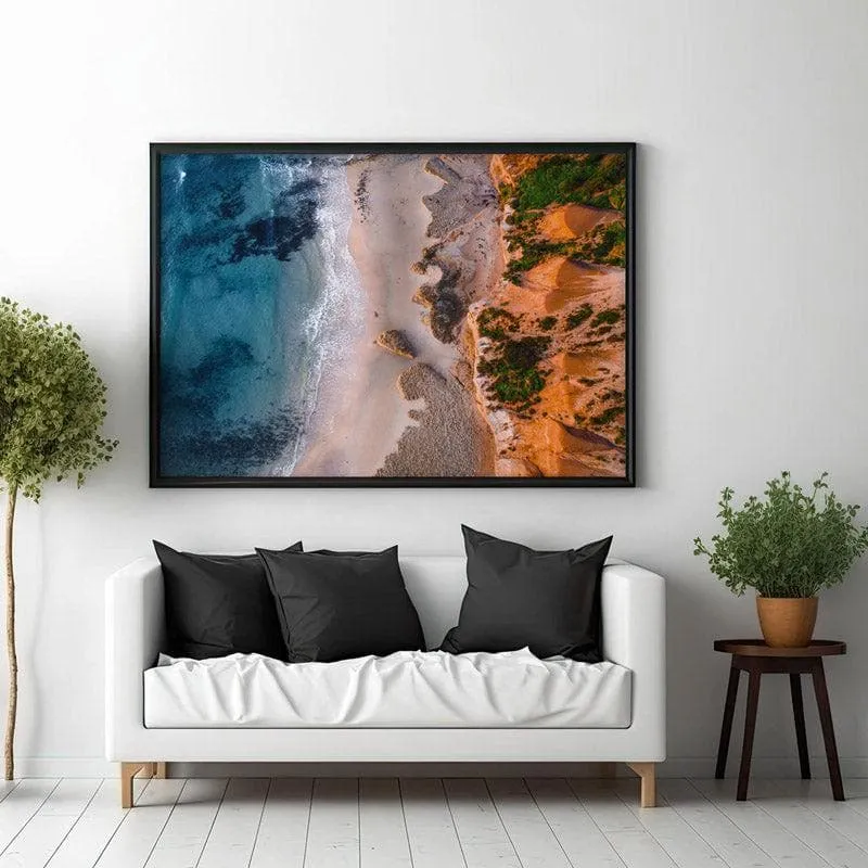 Aerial Beach Coastline Canvas Wall Painting - Black Frame media 3