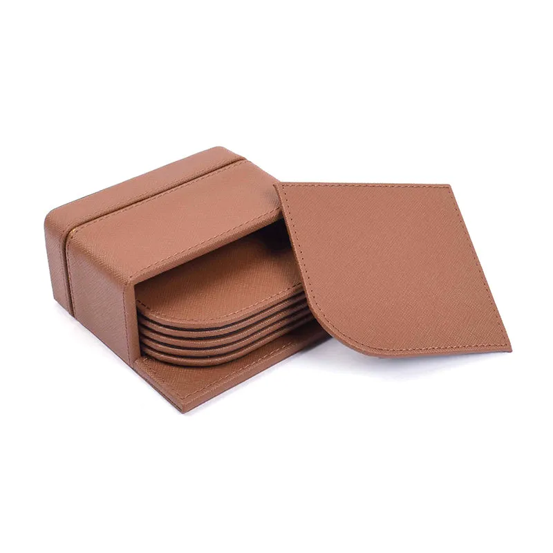 Ceastra Faux Leather Coaster (Brown) - Seven Piece Set media 7