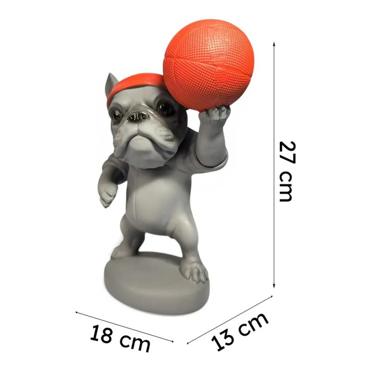 Bulldog basketball showpiece with a visual size guide
