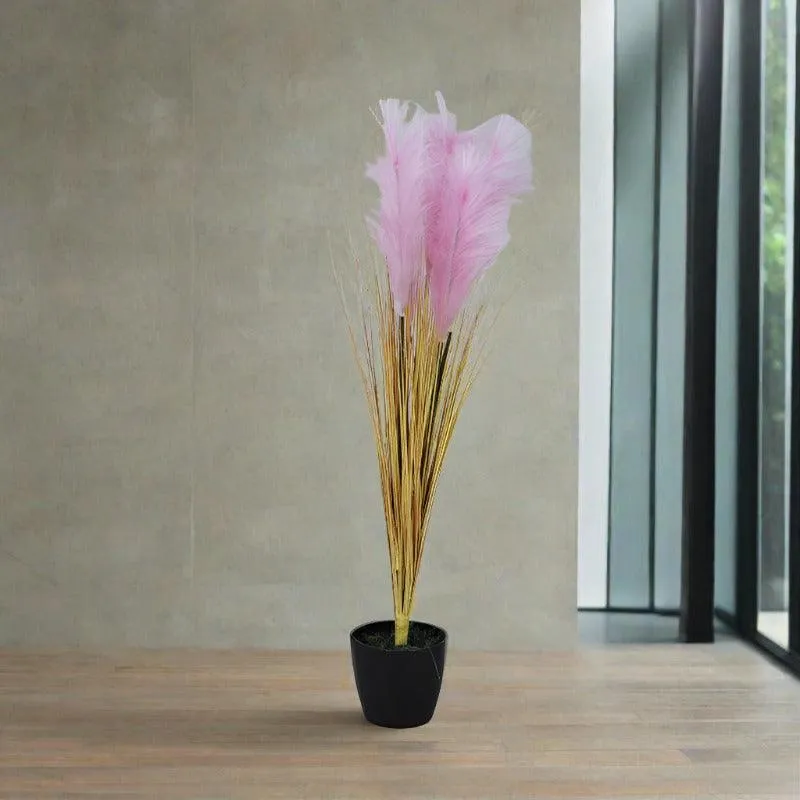 Faux Baby Pink Grass With Black Plastic Pot - 2.95 ft media 3
