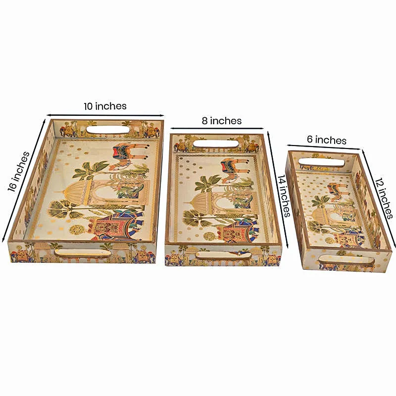 Rajvaha Premium Beige MDF Serving Tray Set - Pack of 3 media 8