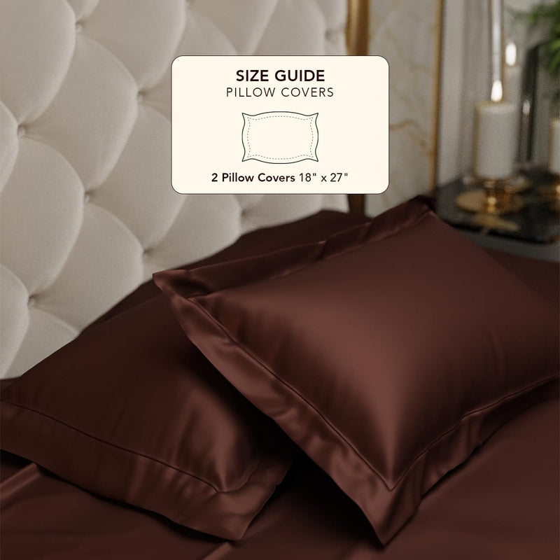 Silkara Satin Pillow Cover (Dark Brown) - Set of Two - 18 x 27 Inches