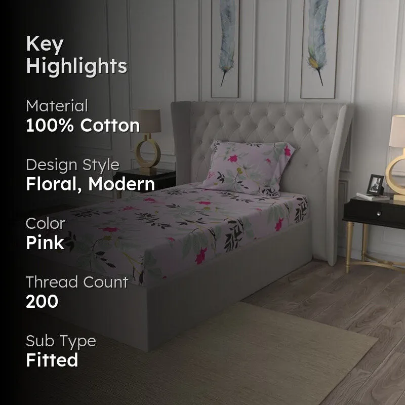 Urban Space Bloom Ray Rose Pink Cotton Bedsheet - 200 TC media 2