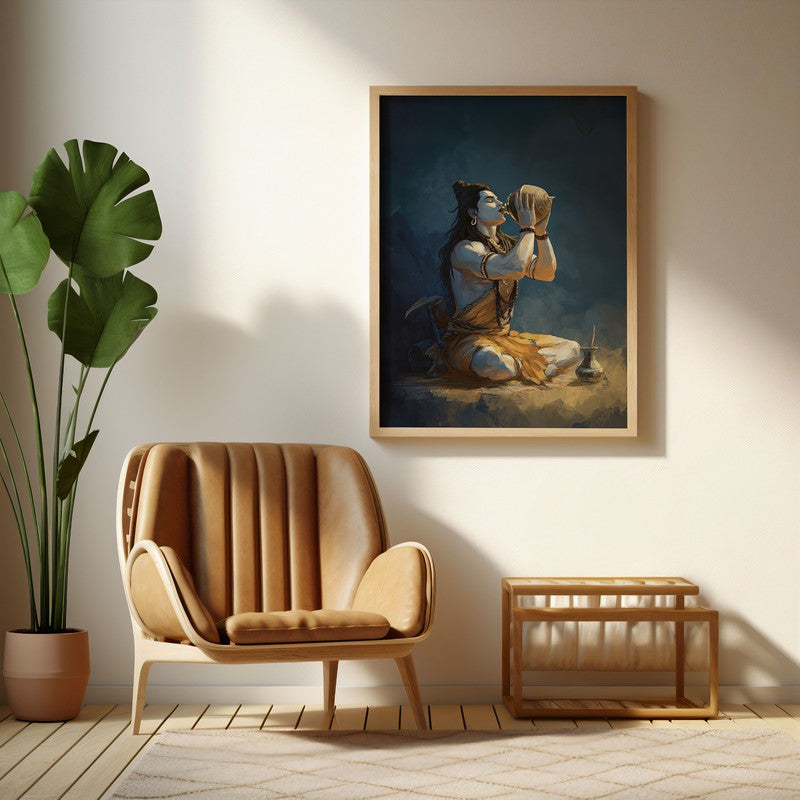 Lord Shiva with Kamandalu Divine II Archival Paper Wall Art - Natural Brown Frame