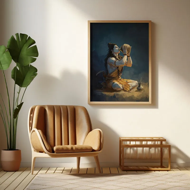 Lord Shiva with Kamandalu Divine II Archival Paper Wall Art - Natural Brown Frame media 1