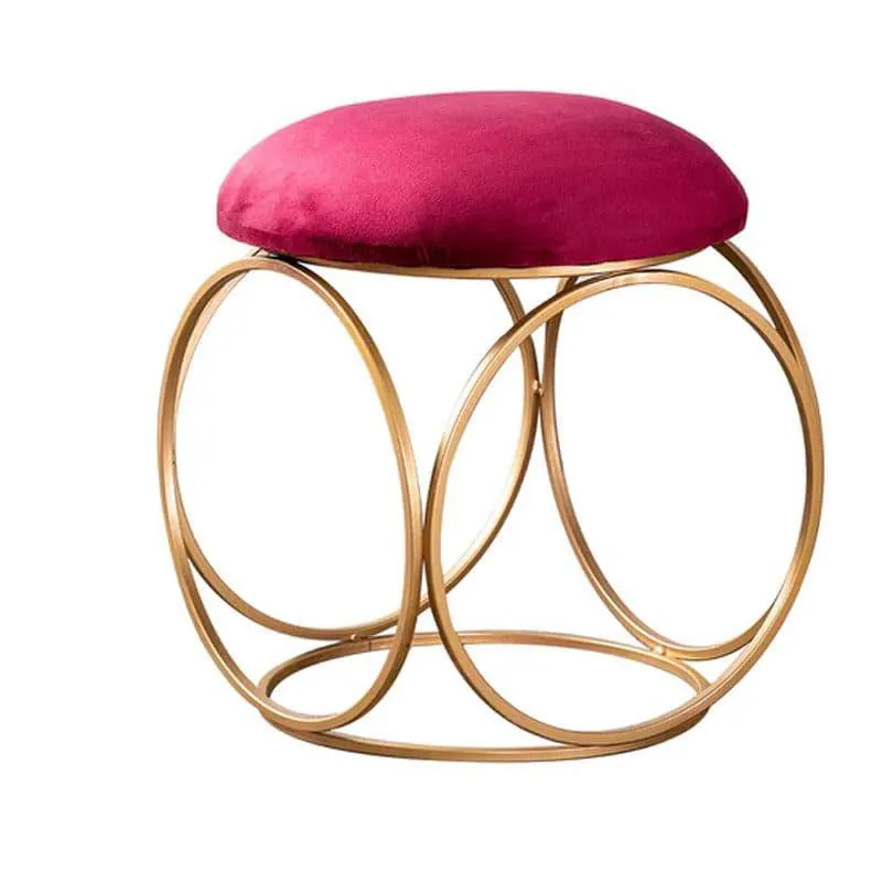 Red velvet stool with gold circular metal frame
