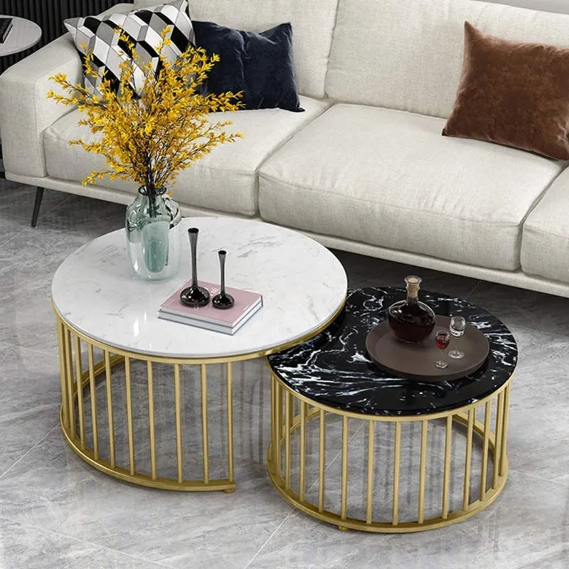 Aurum Cage Accent Table with Marble Top (Gold) - Set Of Two media 1