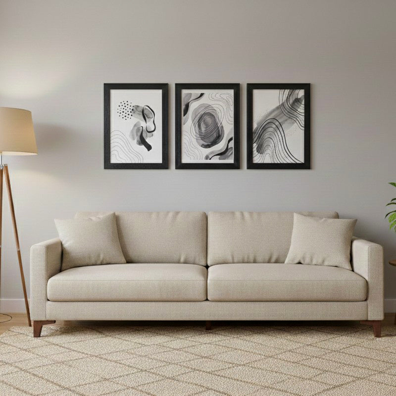 Ink Swirl Wall Painting With Frame - Set Of Three