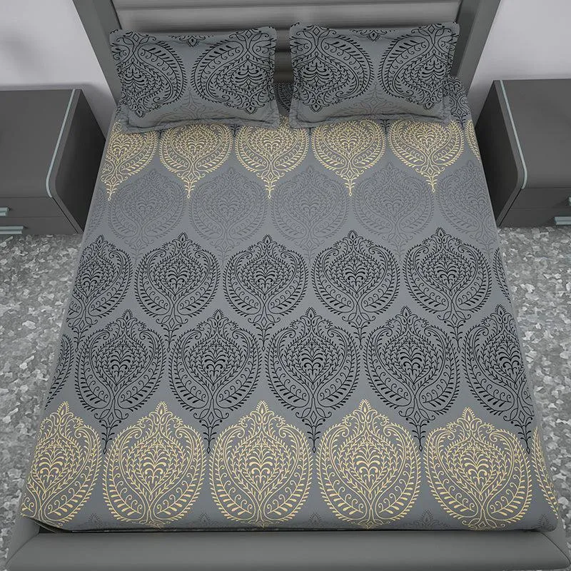 Folk Flair Ethnic Cotton Bedsheet (Grey) - 144 TC media 3