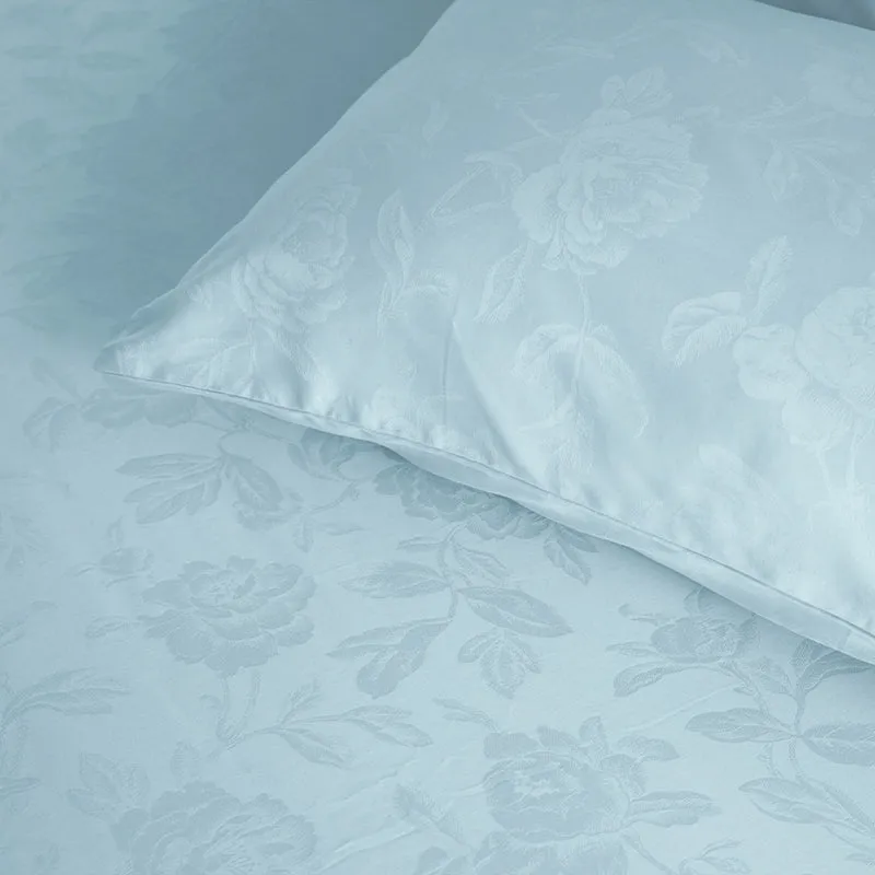 Blooming Rose Jacquard Pillow Cover (Pale Blue) - Set Of Two media 4