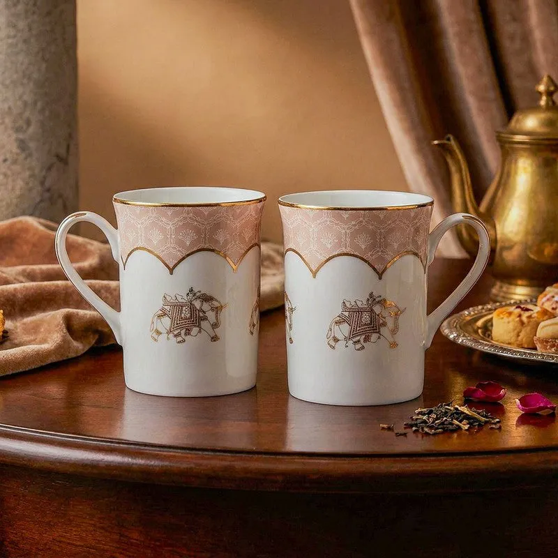 Gilded Legacy 24k Gold Brushed Porcelain Coffee Mug (300 mL Each/Peach) - Set Of Four media 3