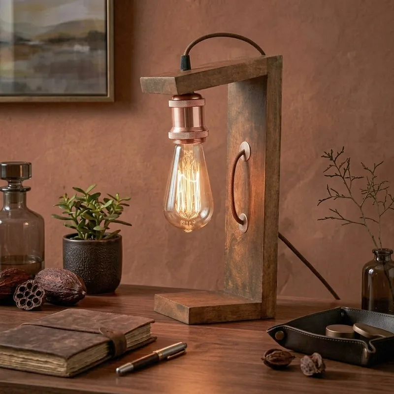 Rustic Aura Wooden Table Lamp - Brown media 4