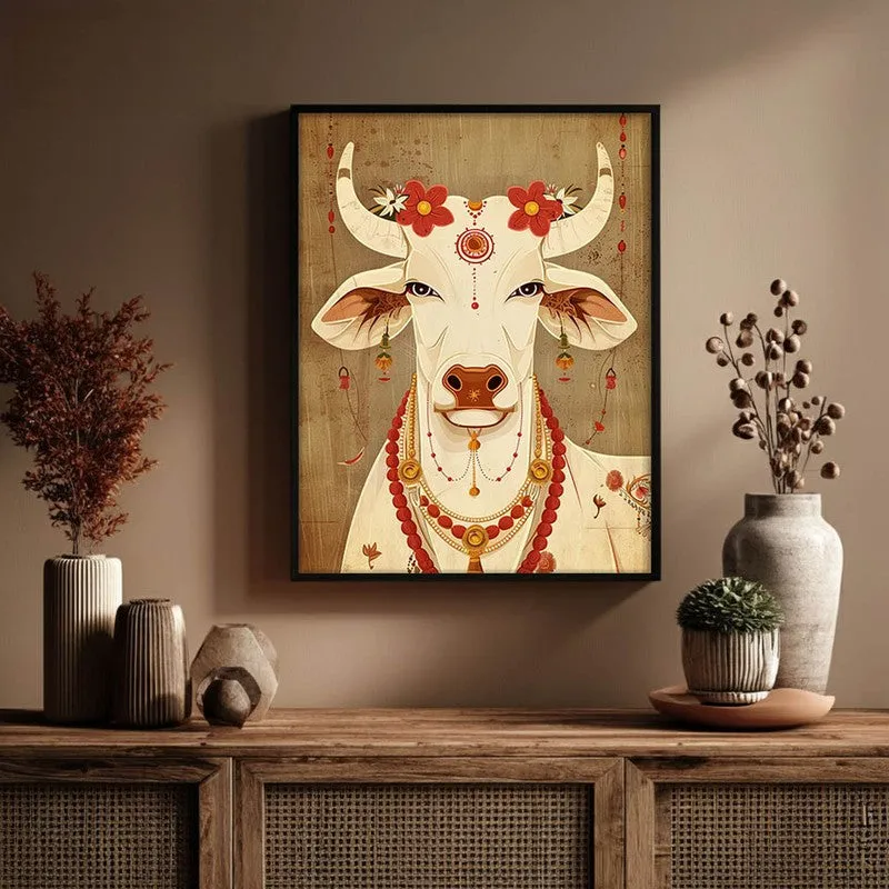 Sacred Cow Folk Art Canvas Wall Painting With Black Frame media 5