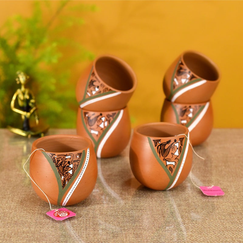 Warli Beauty Earthen Khullad (150 ML) - Set Of Six