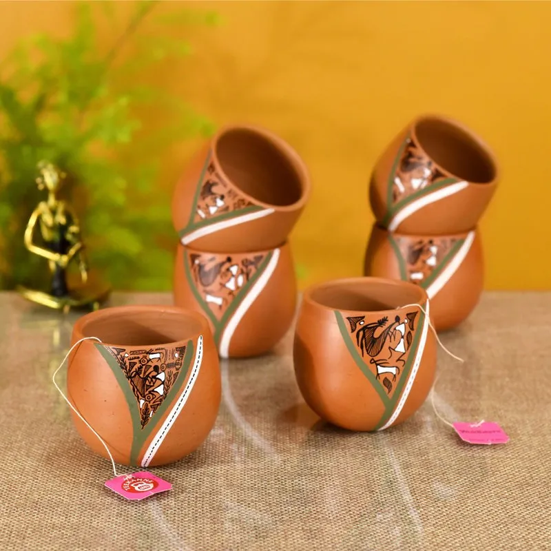 Warli Beauty Earthen Khullad (150 ML) - Set Of Six media 1