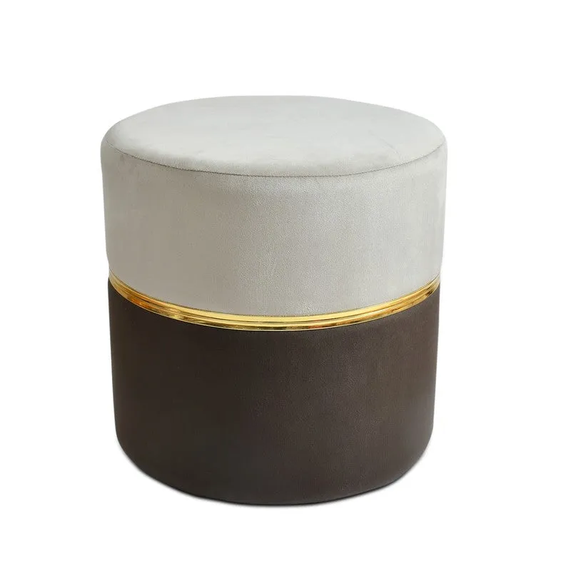 Dualtone Solid Velvet Pouffe - Grey & Coffee media 3