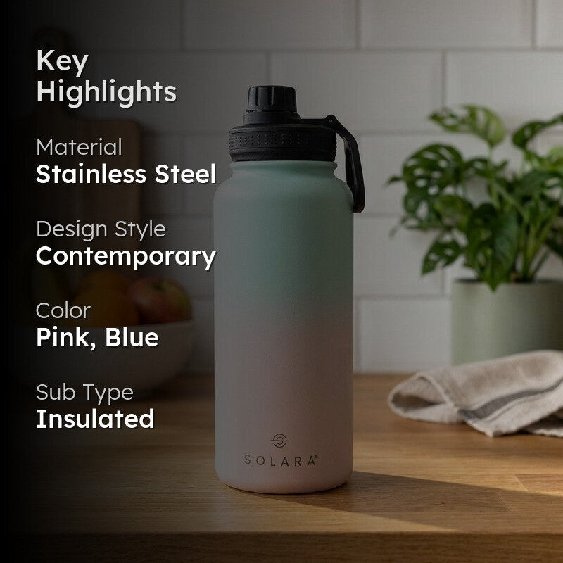 Solara Insulated Stainless Steel Bottle (1000 mL) - Pink,Blue media 2