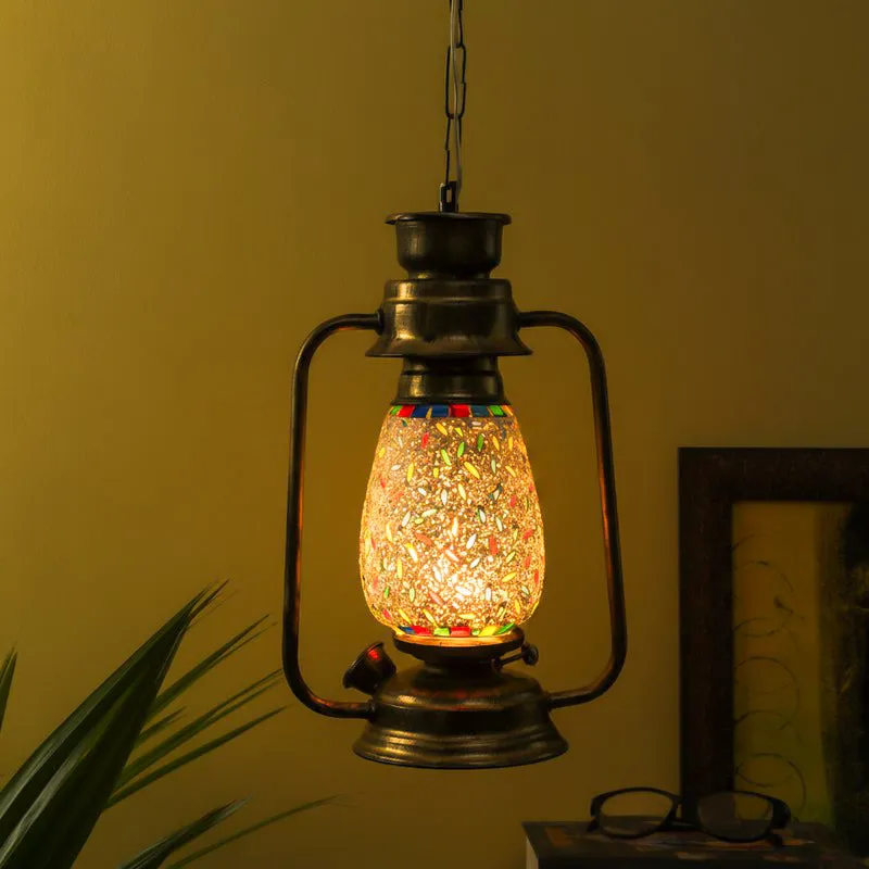 Siera Mosaic Lantern Glass Ceiling Lamp - Gold media 1