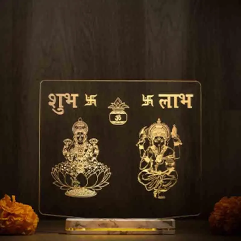 Ganesh Lakshmi Shubh Laabh Acrylic Table Lamp - Transparent media 3