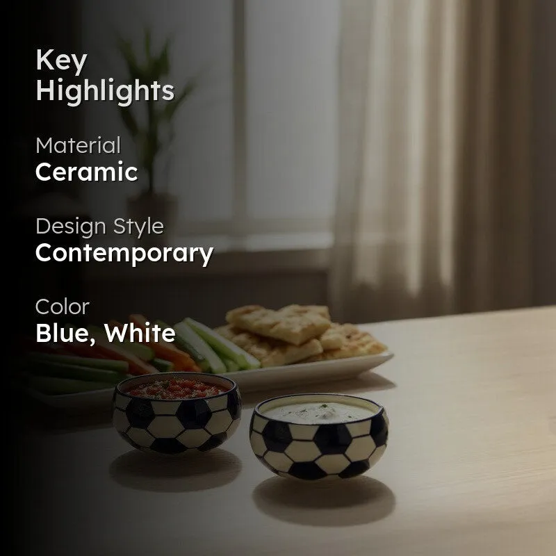 Hexagon Handcrafted Ceramic Dip Bowls (Blue & White,150 mL) - Set Of Two media 2