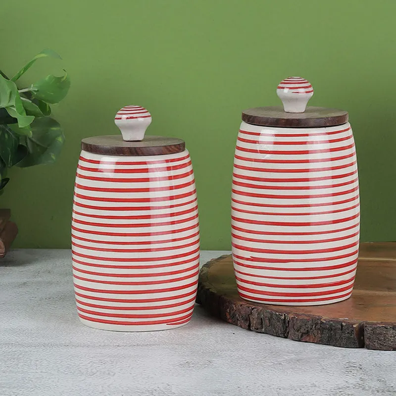 Tiare Curve Ceramic Jar (Red/550 mL Each) - Set Of Two media 1
