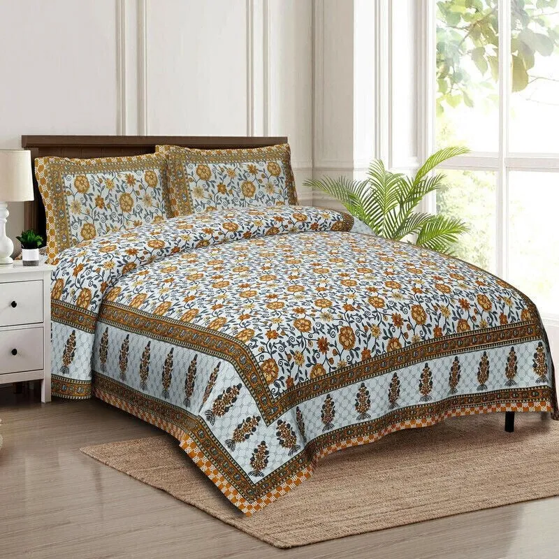 Petalet Cotton Bedsheet (Yellow,White) - 240 TC media 3