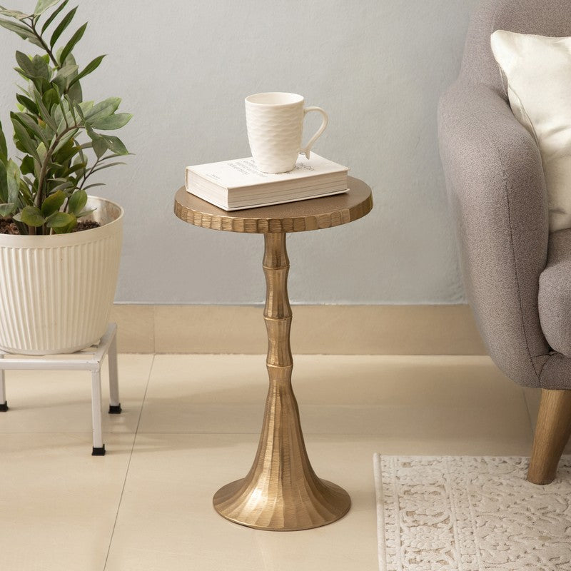 Fluted Base Aluminum Side Table - Gold