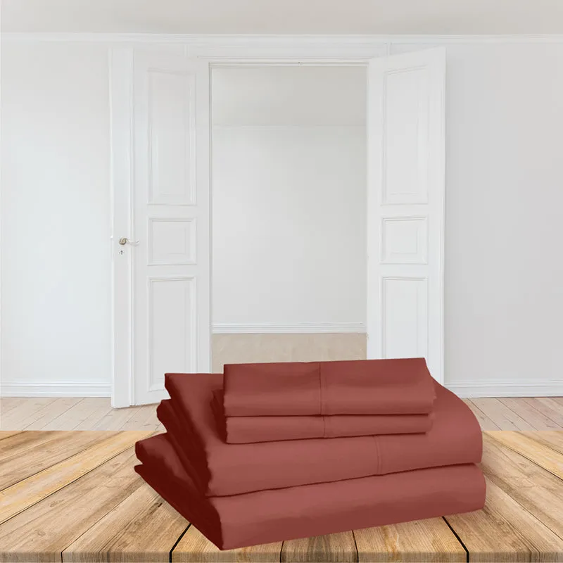 Moonweave Solid Cotton Bedsheet (Terracotta Red) - 400 TC media 6