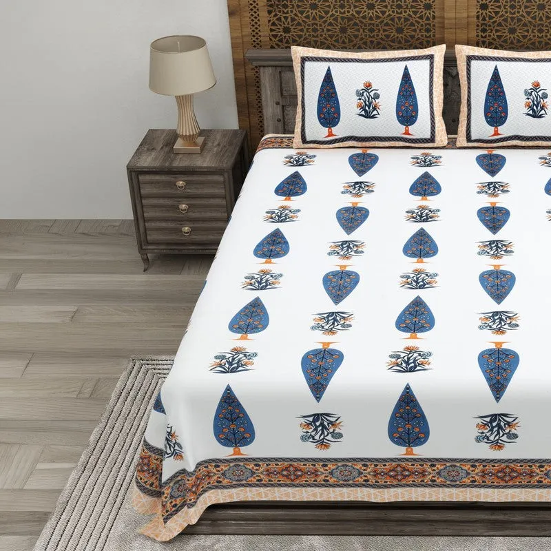 Jaipuro Cotton Bedsheet (Blue,Brown,White) - 240 TC media 3