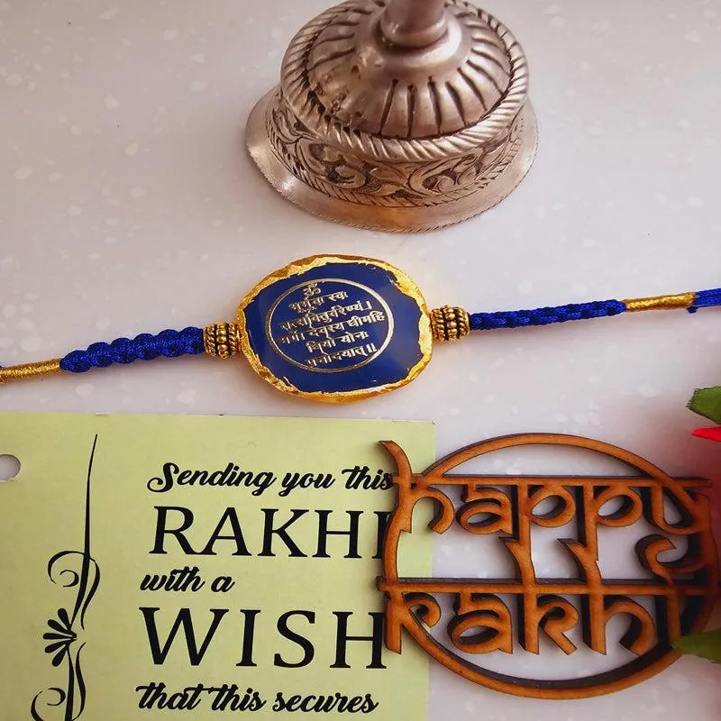 Gayathri Mantra Blue Agate Rakhi Gift Set media 4