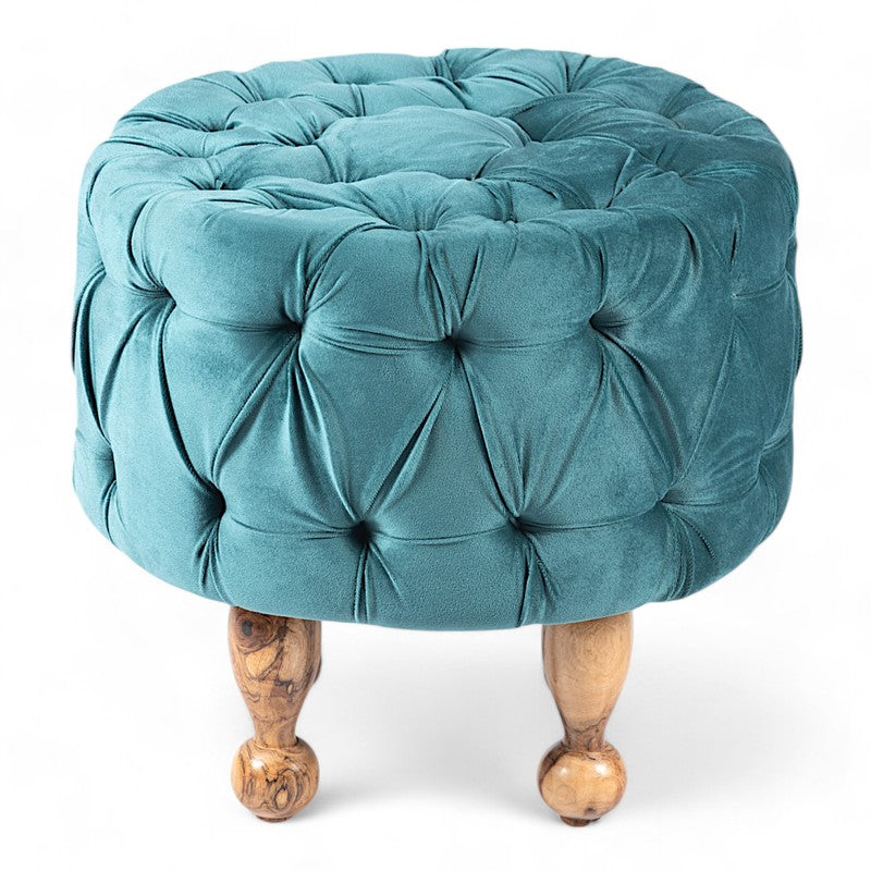 Jverix Acacia Wooden Ottomans (Blue) - Set Of Two media 3