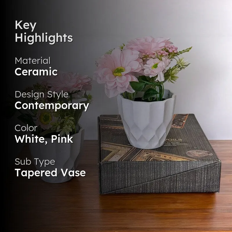 Cadris Ceramic Vase With Artificial Flower (Soft Pink) - Set Of Two media 2