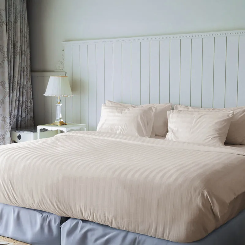 Sleek Loom Striped Cotton Bedsheet (Beige) - 300 TC media 3