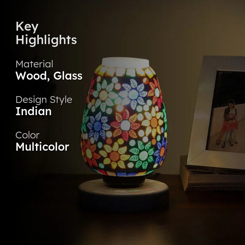 Sparkelle Glass Table Lamp With Wooden Base - Multicolor media 2