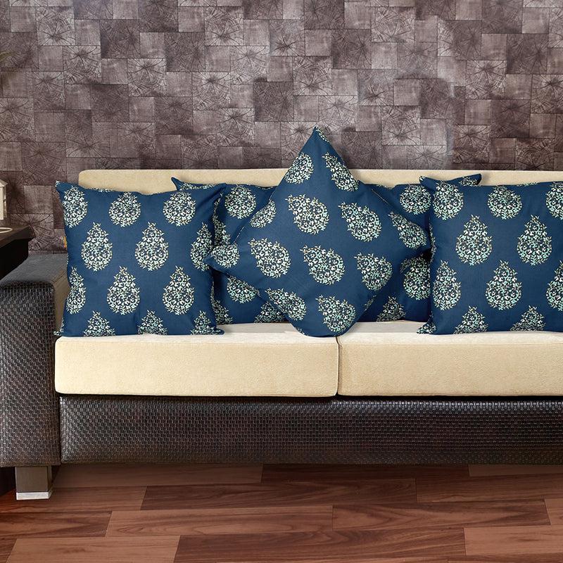 Mridulaa Printed Cushion Cover (Blue) - Set Of Five