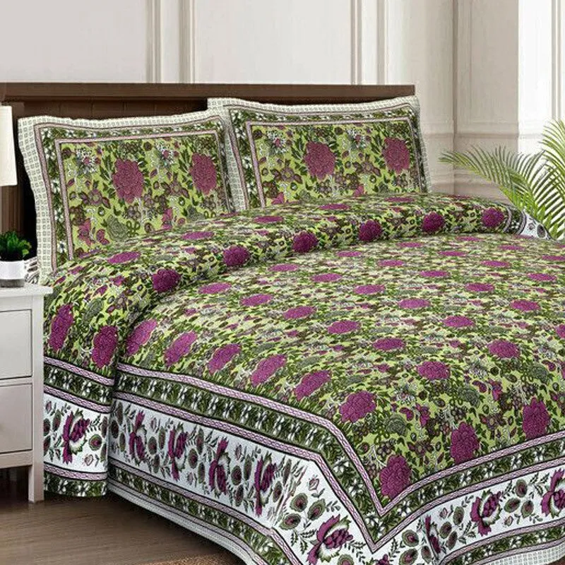 Florael Cotton Bedsheet (Green,Maroon) - 240 TC media 4
