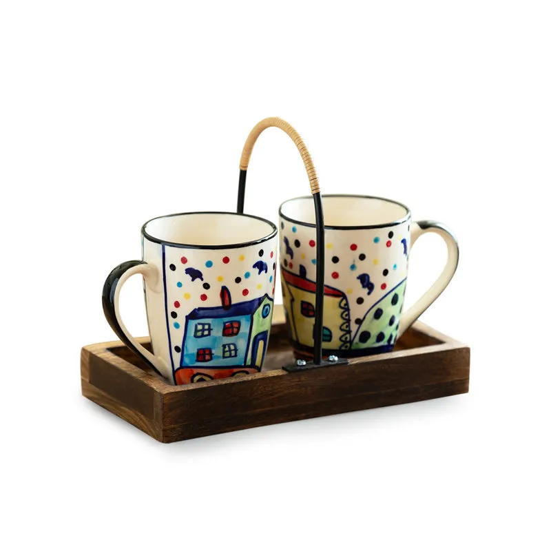 Coastal Cottage Handpainted Ceramic Coffee Mug With Tray (270 ML) - Three Piece Set media 3
