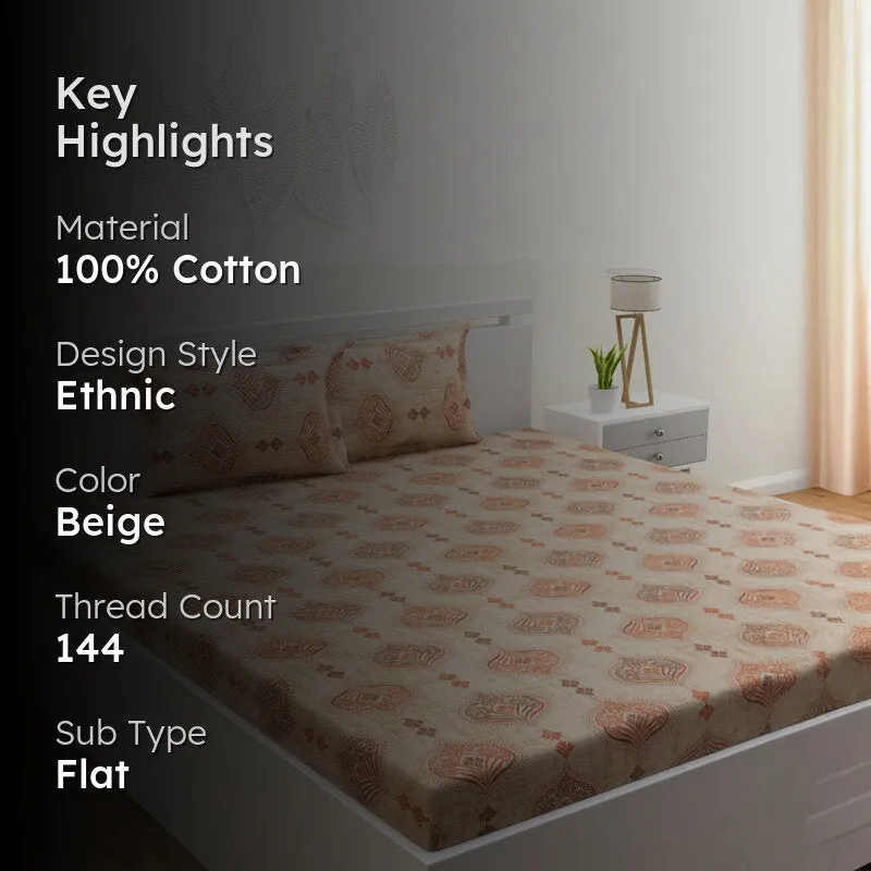 Dreams Of Desert Cotton Bedsheet (Beige) - 144 TC media 2