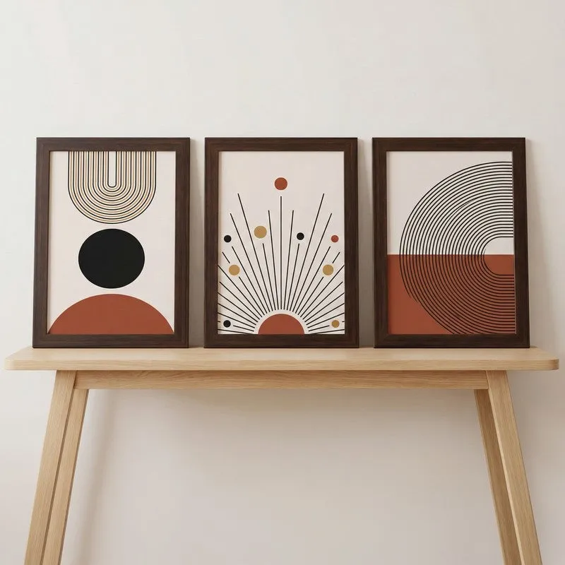 Sunburst & Shape Wall Painting With Frame - Set Of Three media 3