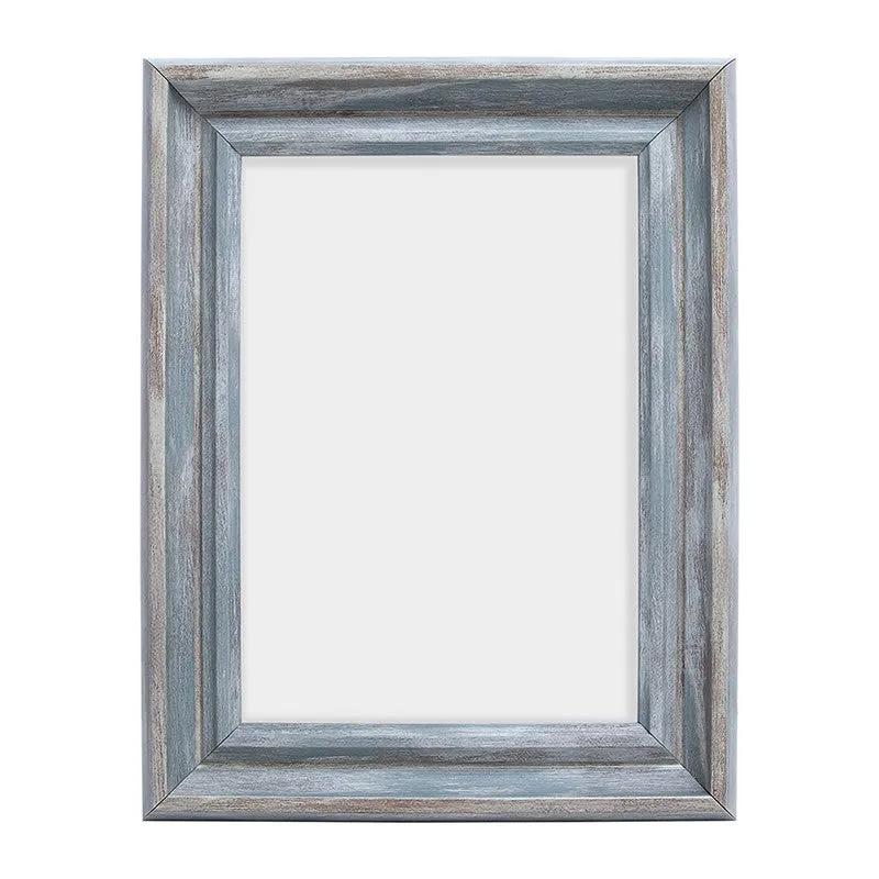 Front view of a blue-grey distressed rectangular photo frame