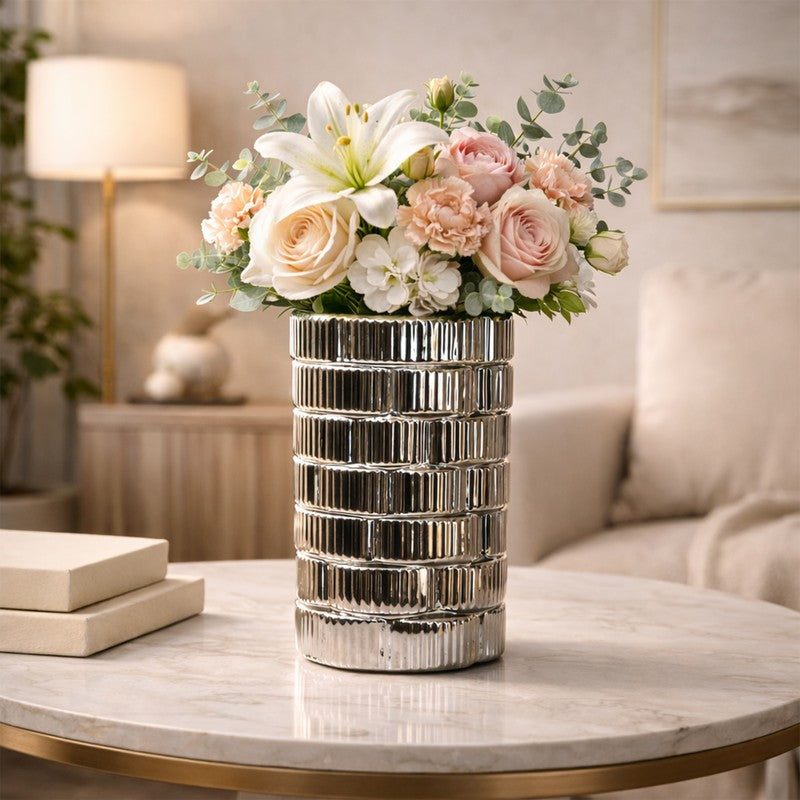 Gildora Tall Ceramic Vase - Silver media 4