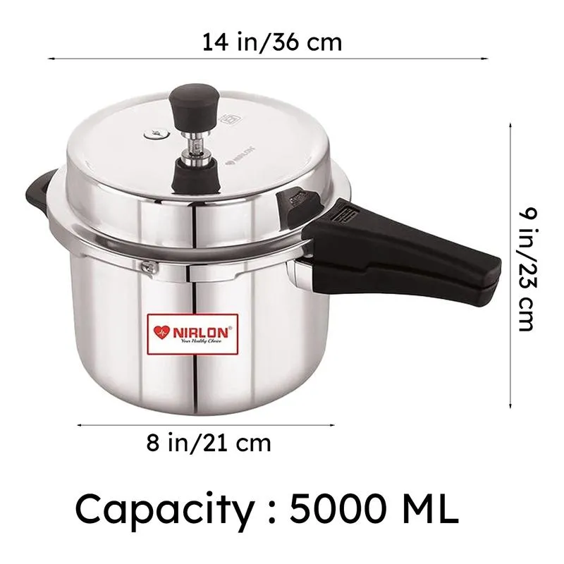 Nirlon Steel Shine Pressure Cooker - 5000 mL/ 9 Inches media 8