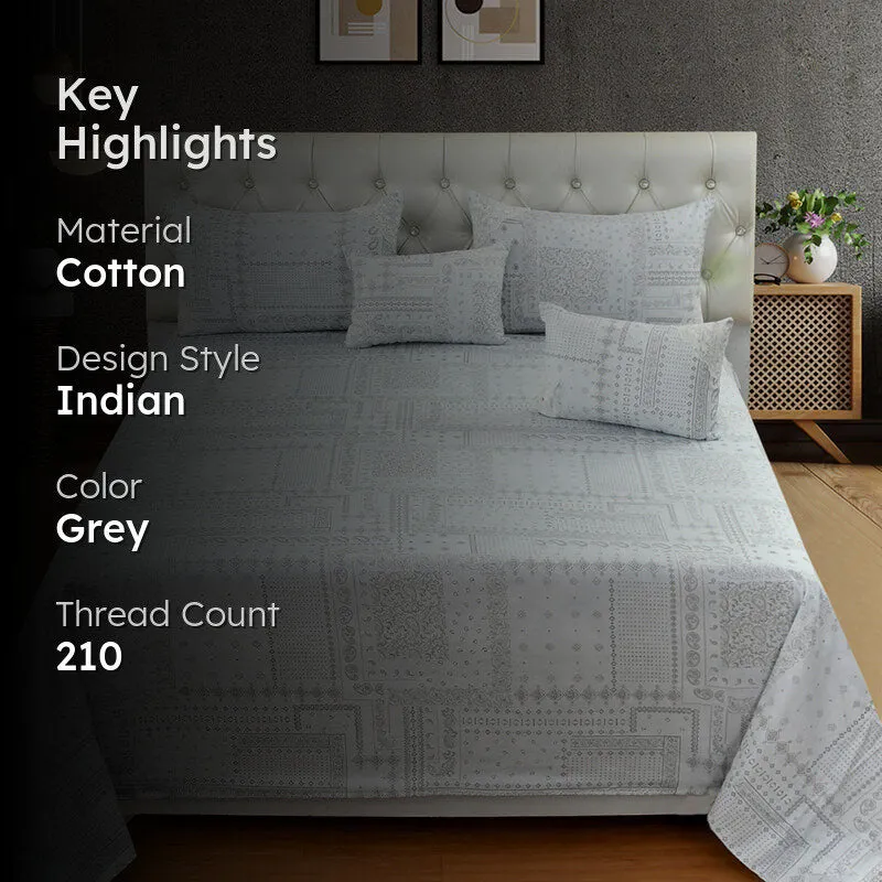 Mathieu Cotton Bedding Set (Grey/210 TC) - Five Piece Set media 2