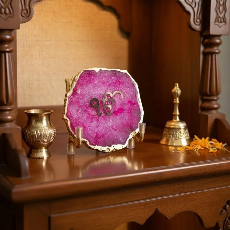 Ik Onkar Handcrafted Agate Religious Accent - Pink media 3