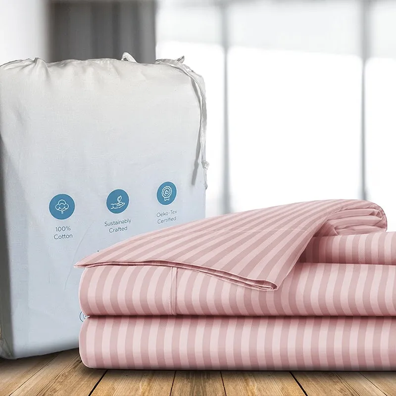 Sleek Loom Striped Cotton Bedsheet (Dusty Pink) - 300 TC media 7