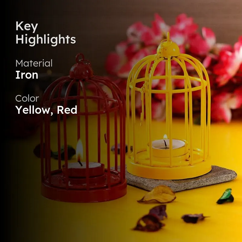 Bird Home Tealight Candle Holder (Red & Yellow) - Set Of Two media 2