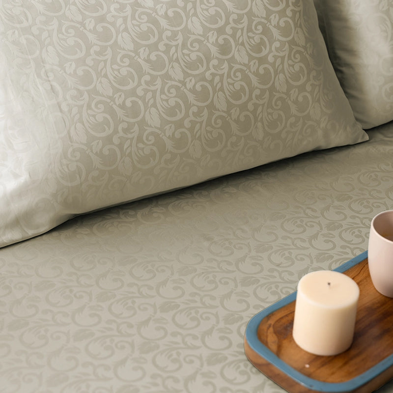 Coral Bloom Jacquard Cotton Bedsheet (Beige) - 300 TC media 8
